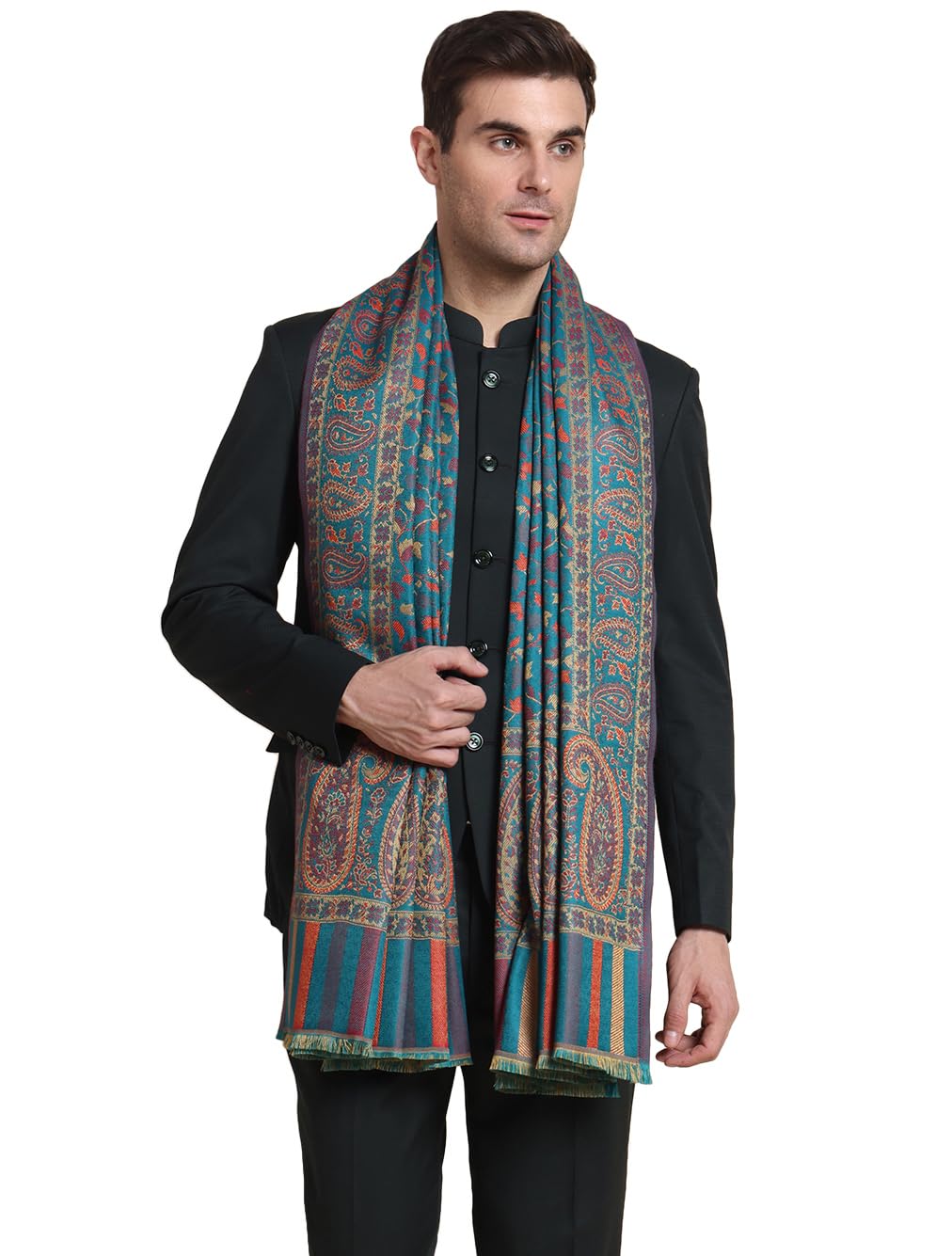weavers villa Men's Acro Wool Blended Shawl - Handloom Woven Paisley Pattern - Stoles for Men - Gents Shawls - Soft & Warm Wrap - Ideal for Winter - Size 100cm x 200cm-picture-33