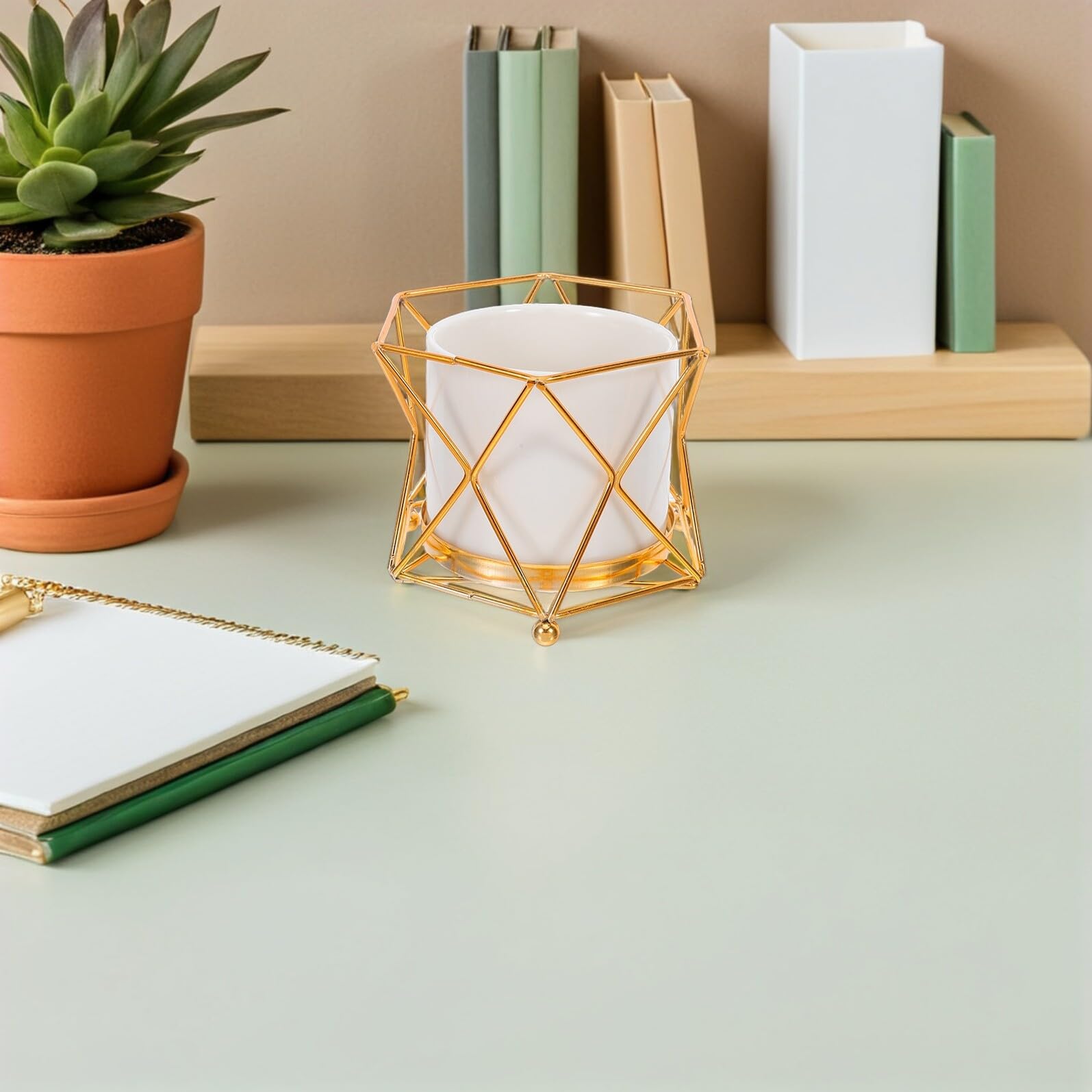 Organizador de Escritorio de Cerámica y Hierro Pequeño, Portalápices Cubo Multifuncional para Bolígrafos y Brochas, Contenedor para Oficina, Hogar y Estudio, Fácil de Limpiar