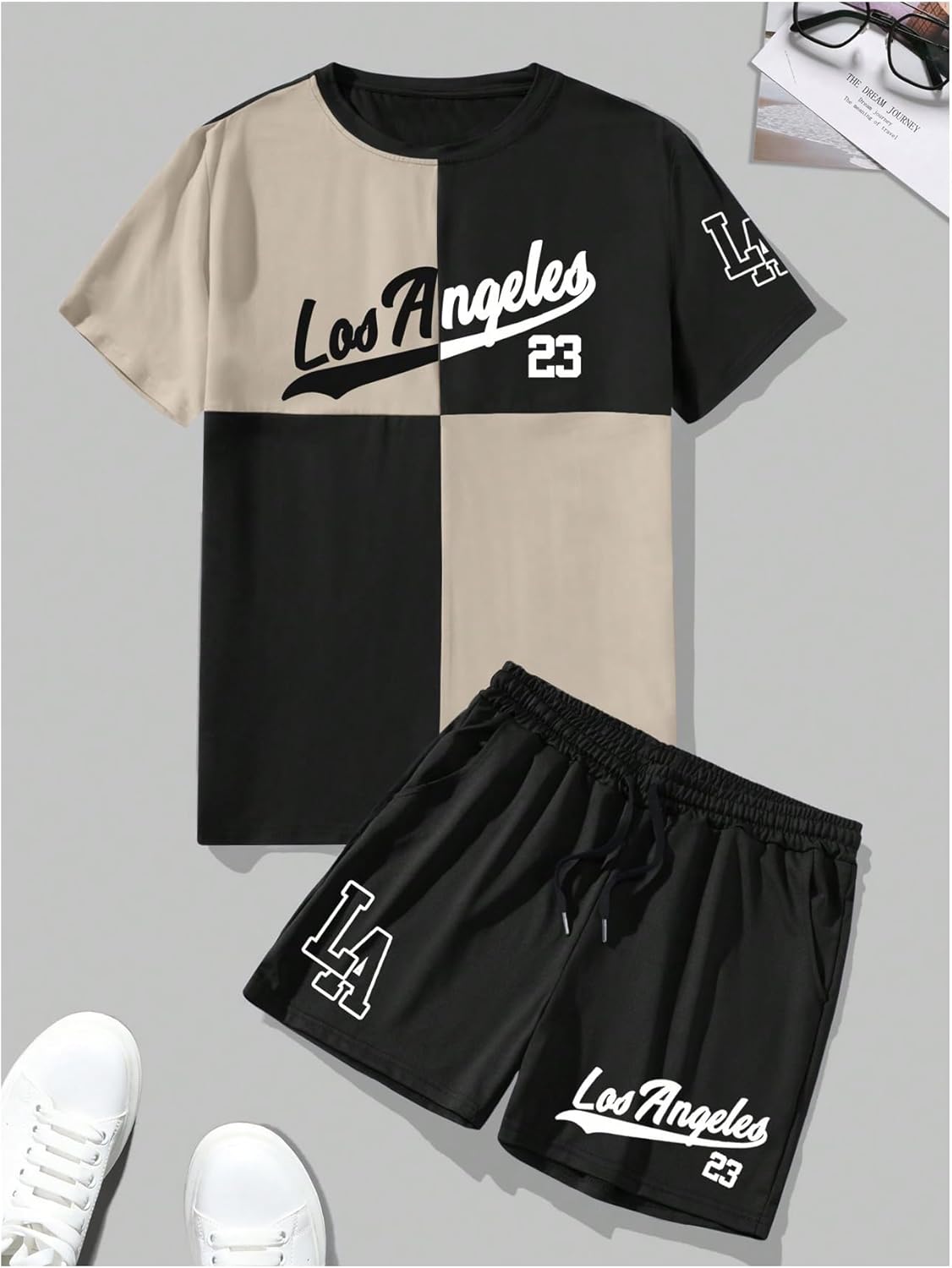 Men's 2 Piece Outfits Number Graphic Short Sleeve Shirts & Drawstring Waist Track Shorts Tracksuits Set - Image 2