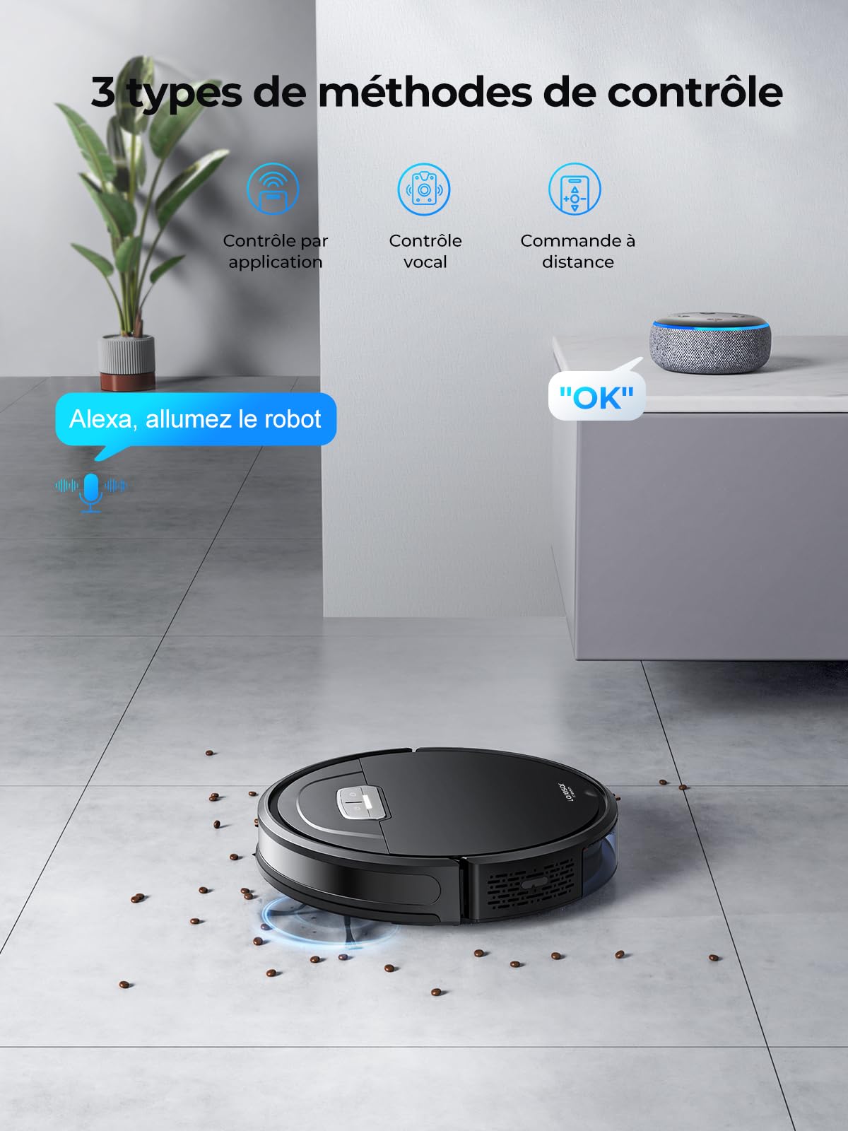 Laresar Clean Aspirateur Robot Evol 3, Robot Aspirateur Laveur 3 en 1,Robot Aspirateur 8000Pa d'Aspiration,180min d'Autonomie, avec contrôle par Application, idéal pour Les Poils d'animaux, Les