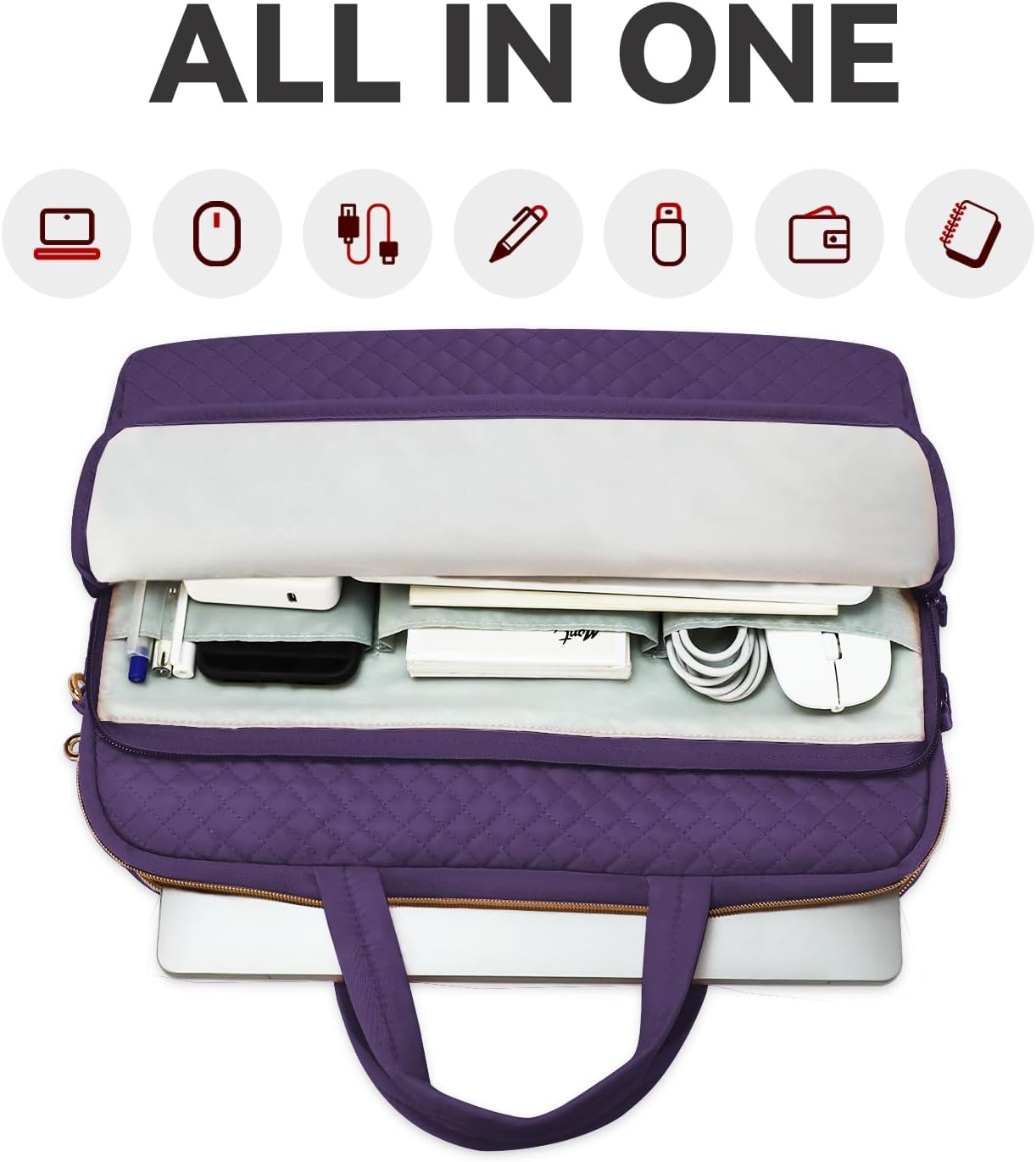 Laptop Case Bag Women Men Computer Sleeve Compatible with MacBook/Dell/HP/Acer/ASUS, Waterproof Shoulder Carrying Briefcase, Purple, 15.6-16 Inch