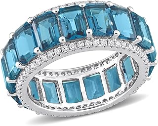 11.90 Carat (ctw) London Blue Topaz Band Ring in 14K White Gold with Diamonds