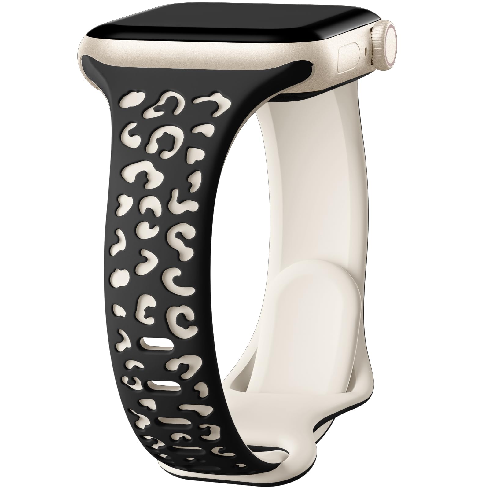 DaQin Leopard Engraved Band Compatible with Apple Watch Bands for Women 40mm 38mm 41mm 44mm 45mm 42mm, Slim Soft Silicone Feminie Cheetah Sport Wristbands for iWatch Bands Series 9 8 7 6 5 4 3 2 1 SE