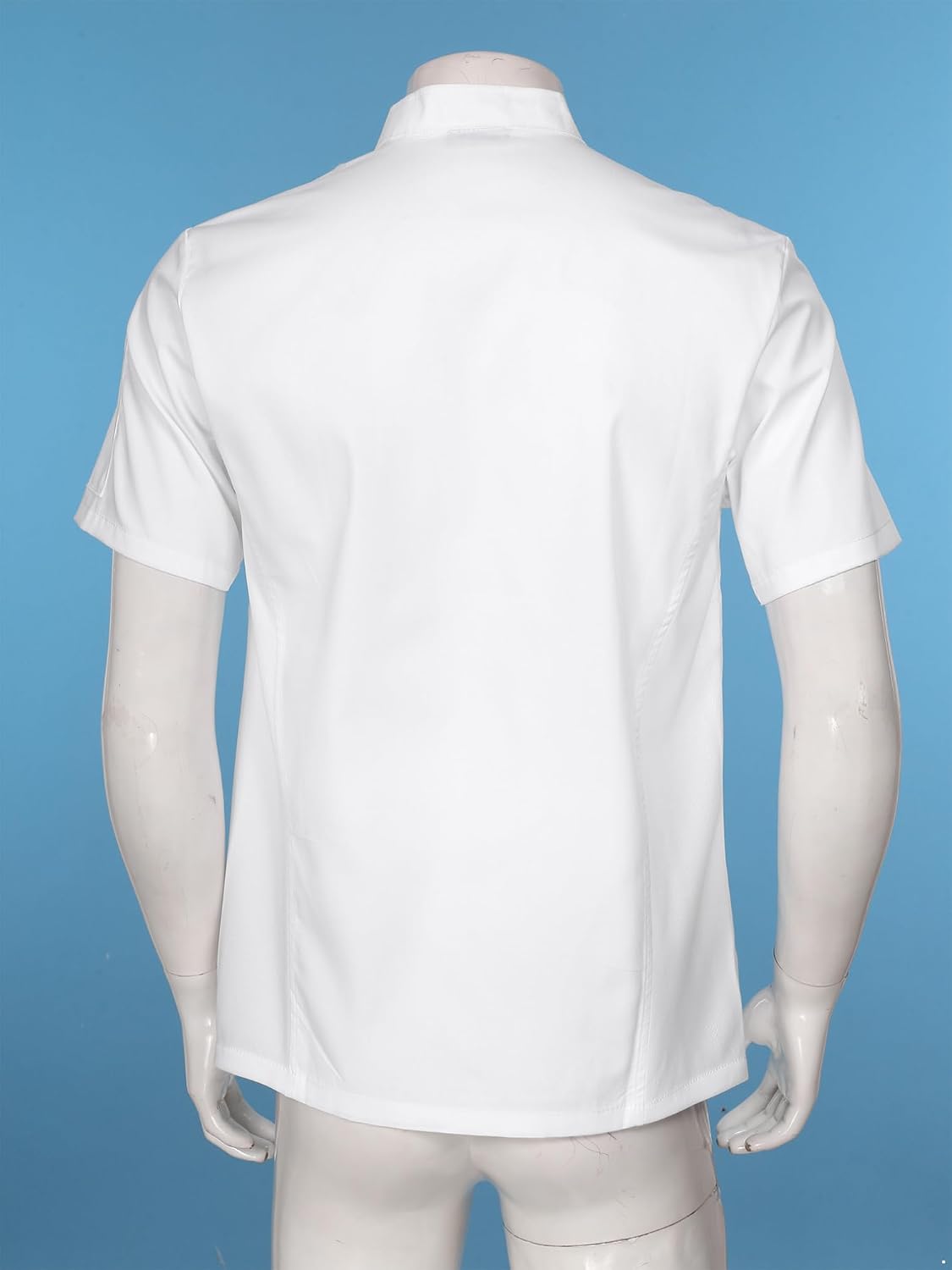 FEESHOW Chef Jacket Unisex Men Women Stand Collar Short Sleeve Chef Coat Cafe Bakery Restaurant Work Wear