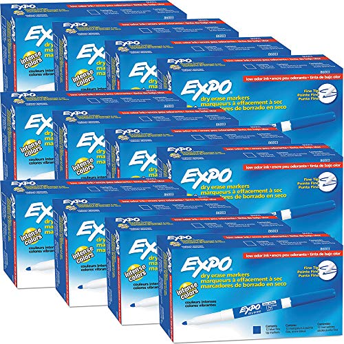 Expo 86003 Low Odor Dry Erase Marker, Fine Point, Blue, Case of 12 Dozen