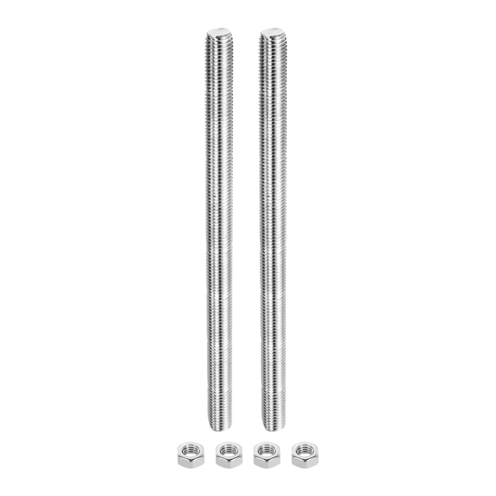 QUARKZMAN 2pcs Varilla Roscada M16 x 250mm, Perno Roscado a la Derecha Métrico Varillas Roscadas Completas de Acero Inoxidable con 4pcs Tuercas Hexagonales de 1.25mm Paso, Plateado