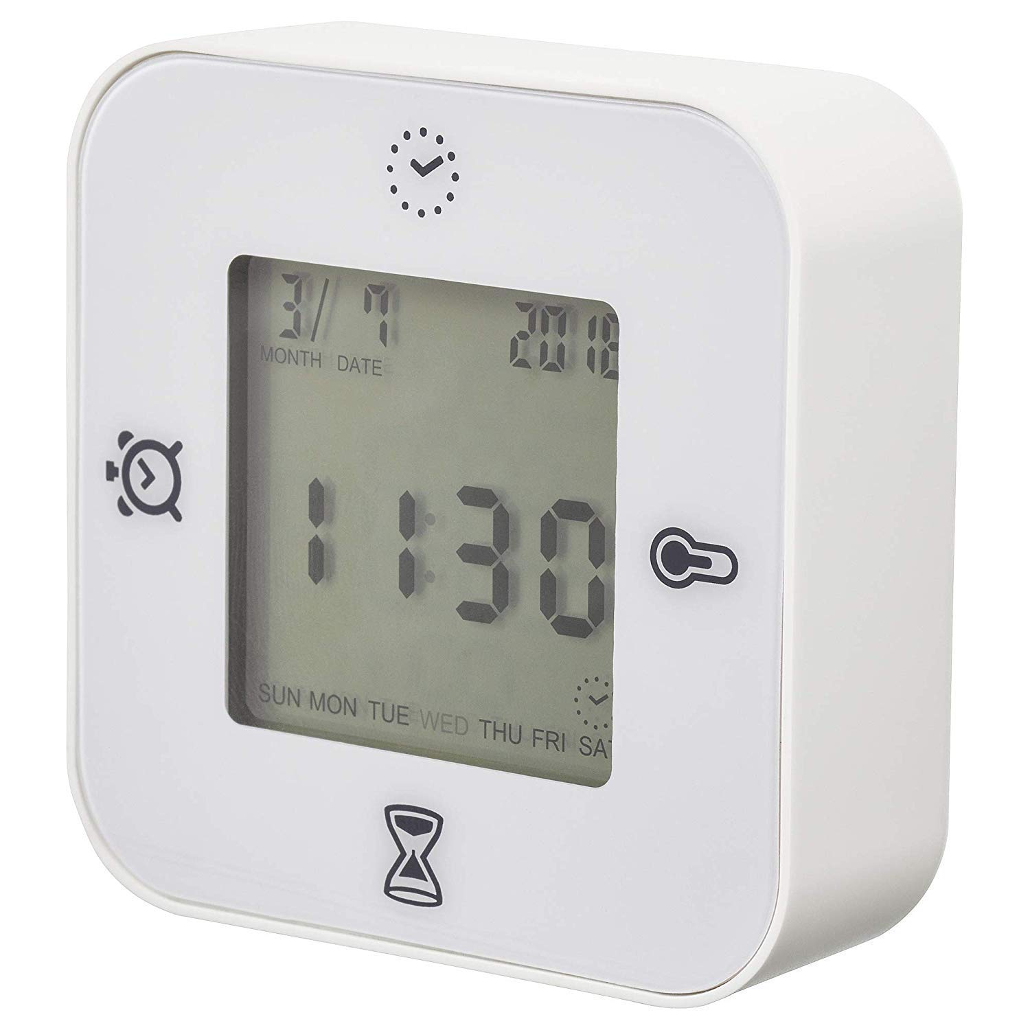 Ikea Smart Table Clock with plastic Thermometer, Alarm, Timer Function (3 x Width 7 x Height 7cm), white-image-7
