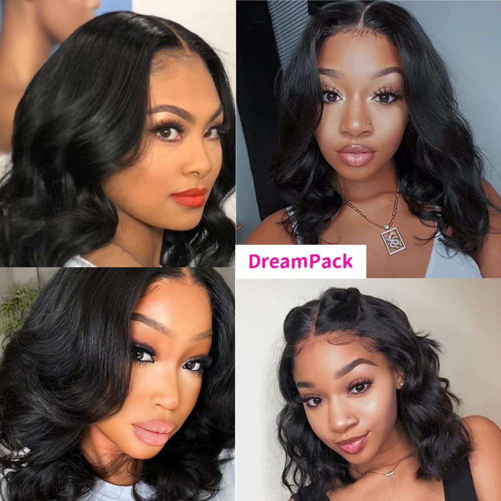 Bundles with Closure Human Hair Body Wave Bundles Human Hair with 4x4 Lace Closure 100% Unprocessed Virgin Hair Extensions Natural Color (14" 14" 14" + 10" Closure)