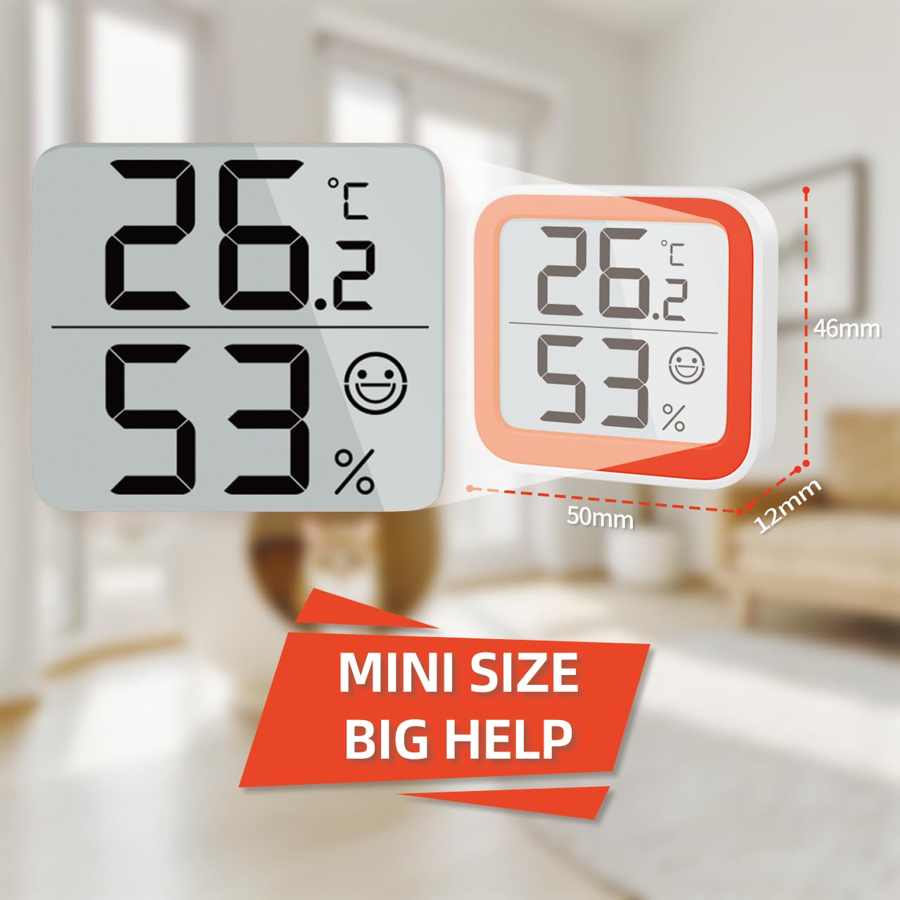 NOKLEAD Termometro Misuratore di umidità Interno Mini igrometro Monitor Dispositivo di misurazione della temperatura ambiente,Arancia(2)