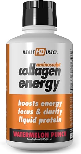 Colágeno líquido de alta energía AminoSculpt colágeno energía 15 fl oz sandía Punch Apoya el enfoque y la claridad Aumenta la energía diurna