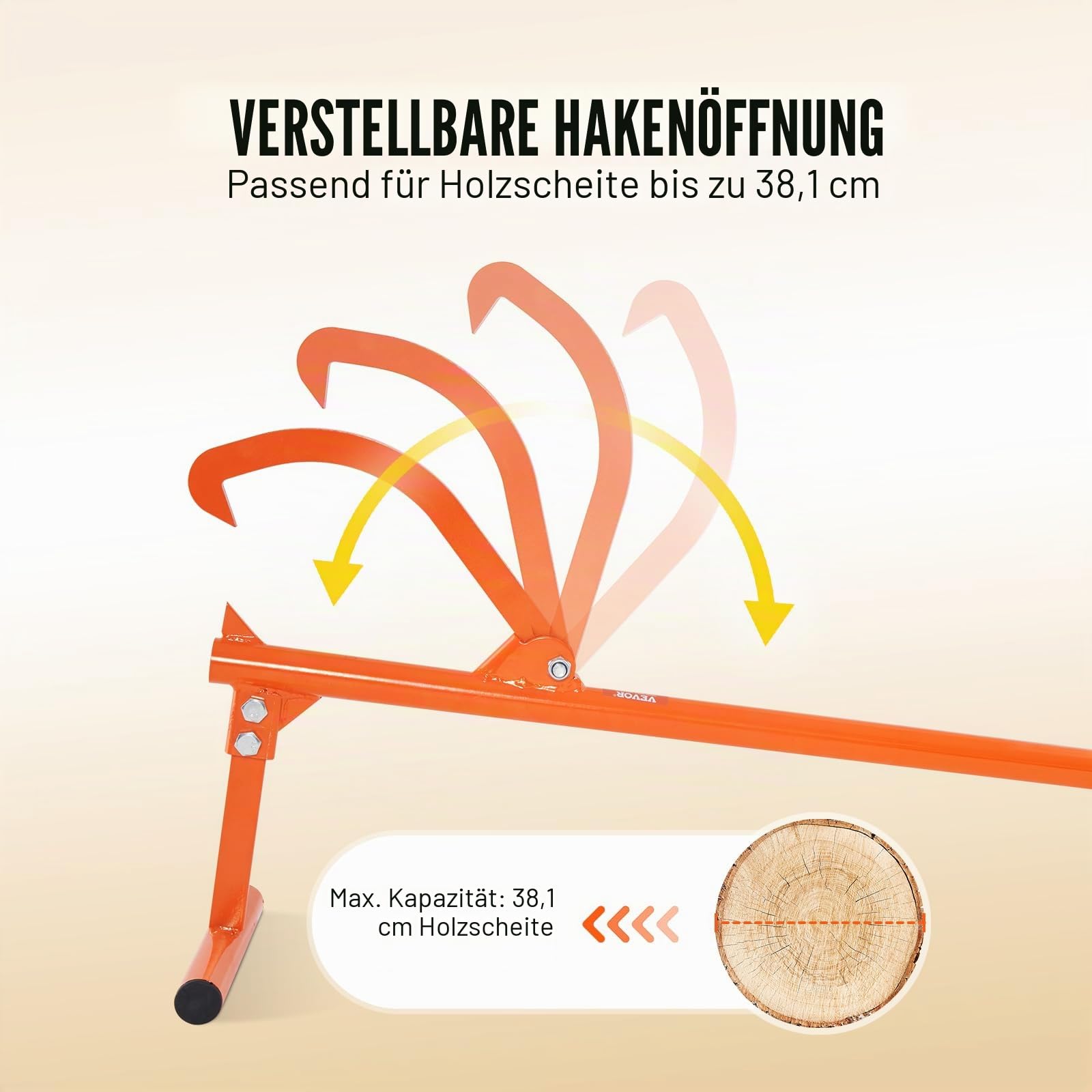 VEVOR Fällheber, 1219 mm, robuster Stammheber mit Metallgriff, Stammwender mit verstellbarem Wendehaken, Fällhilfe für Stämme bis zu φ 38 cm, Holzheber zum Rollen, Schneiden & Anheben von Stämmen