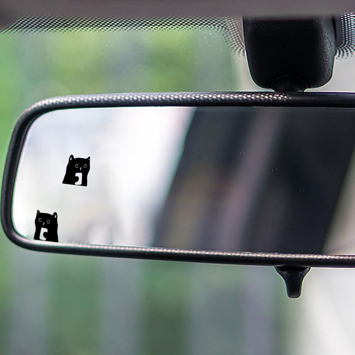 2PCS Cat Car Rearview Mirror Sticker Decals, Vinyl Waterproof Kitty Playing With a Phone Automotive Mirror Sticker, Funny Car Body Decal Accessories Decoration for Truck Laptop (Black)