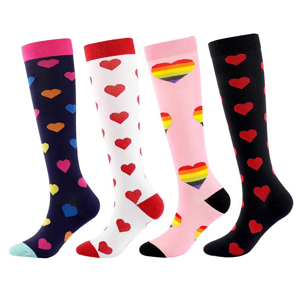4 Paires Chaussettes de Contention pour Femmes et Homme 20-30 mmHg, Bas de Contention, Chaussette de Compression pour le sport, la course, le cyclisme.