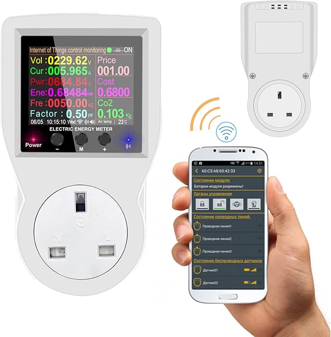 Smart Electric Usage Monitor, 3680W WiFi Power Meter Energy Monitor with LCD Display, Remote