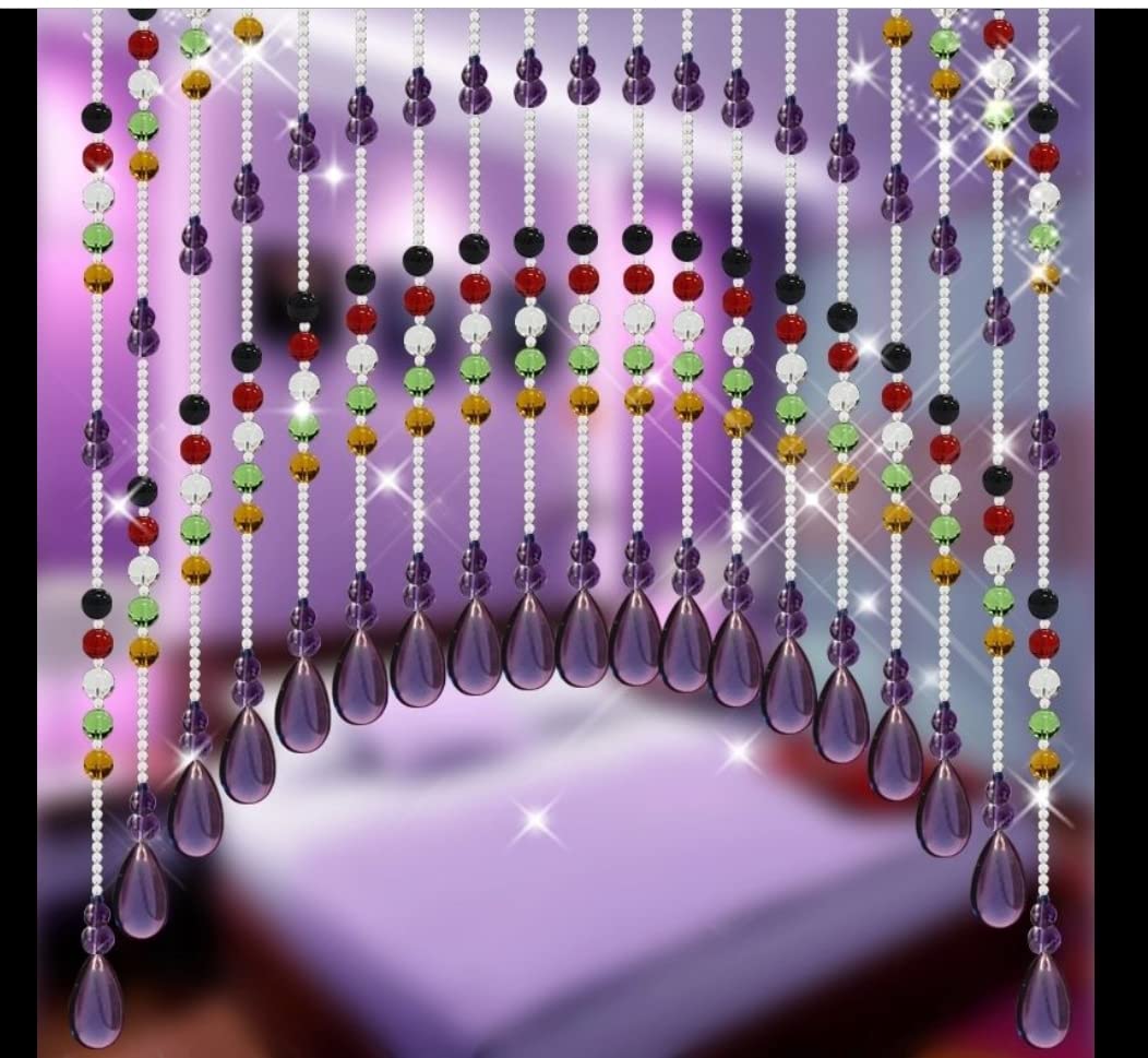 Rekelola Beaded Curtain for Doorways,Hanging Glass Clear Crystal Door Beads Curtains for Windows Room Divider Bedroom Coffee House (25 Strings Purple)