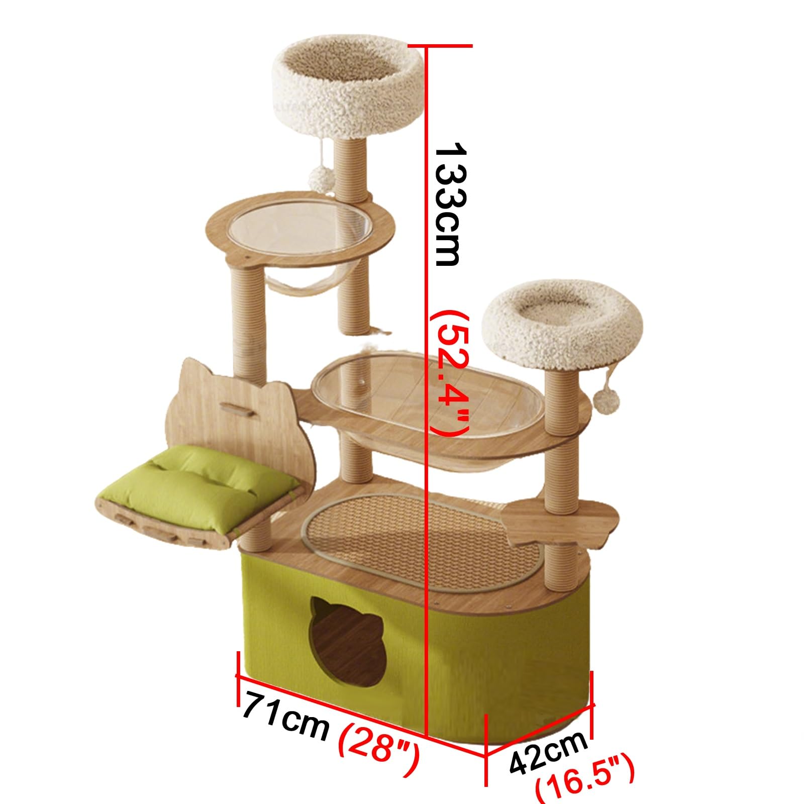 Madera Rascador Gato con Cápsula Espacial Plataforma de Felpa Columna de Sisal para Rascar Árbol para Gatos de Varios Niveles Caseta Grande Base Reforzada Cuna Incluida Gran Capacidad de Peso