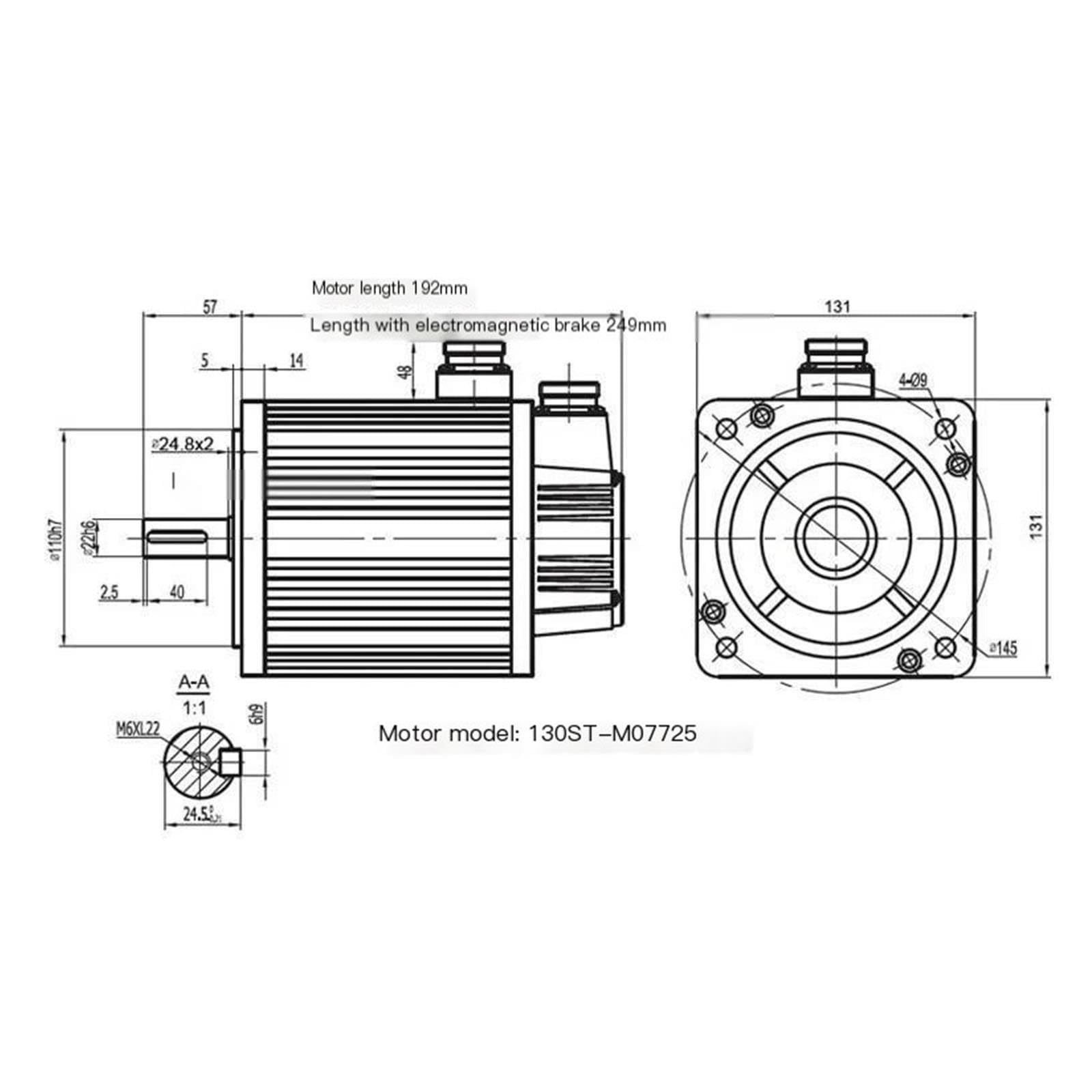 Servomotor de CA de 220 V con kit de freno, 130ST-M07725 2 KW