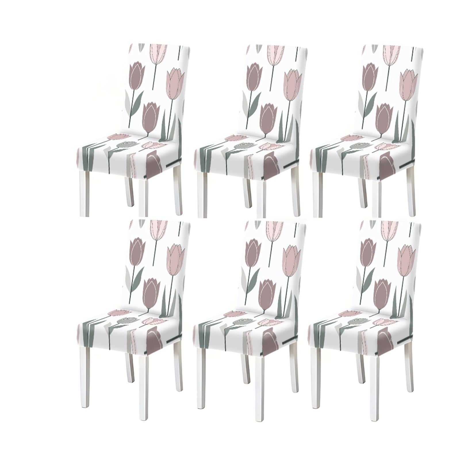 KXUAUV Minimalist Pink Tulip Floral Print Dining Chair Covers, Stretch Slipcovers For Home Kitchen Dining Room Party, 2/4/6PCS Seat Protectors for Restaurant Hotel Party(6PCSChair cover)