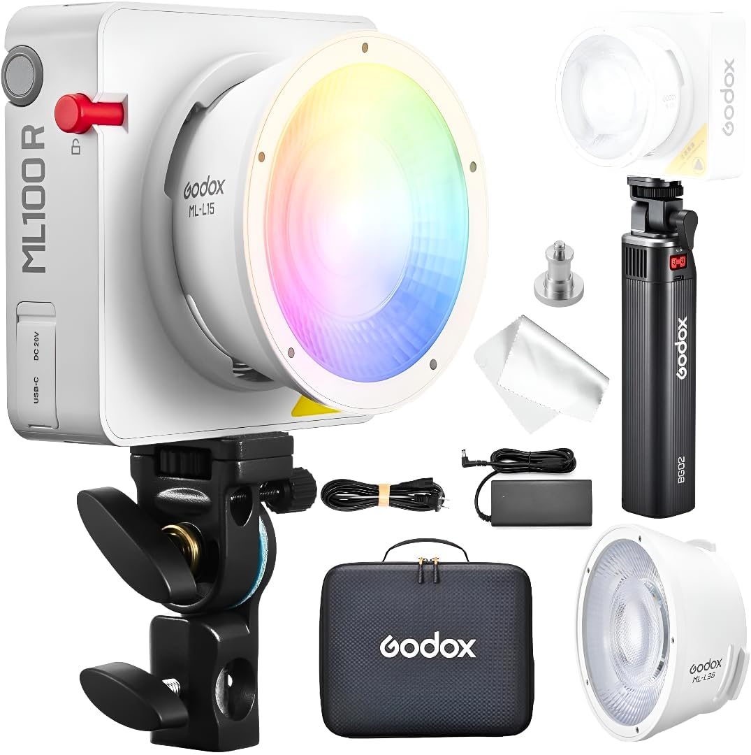 Godox ML100R Kit 3 RGB Video Light with BG02 Battery Grip, 110W CCT1800K-10000K, App Control, 6600mAh 95.04Wh Battery Handgrip, 14 FX Effects for Filming, Live Streaming, Studio-image-34
