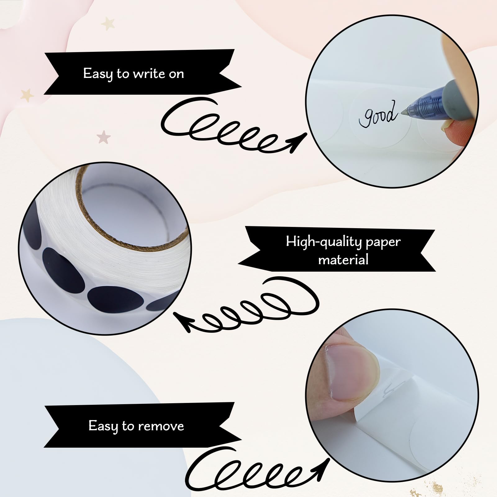 1000 sztuk czarnych okrągłych naklejek samoprzylepnych, 19 mm, 1000 sztuk, 19 mm, białe kropki samoprzylepne, do biura, domu, szkoły, majsterkowania