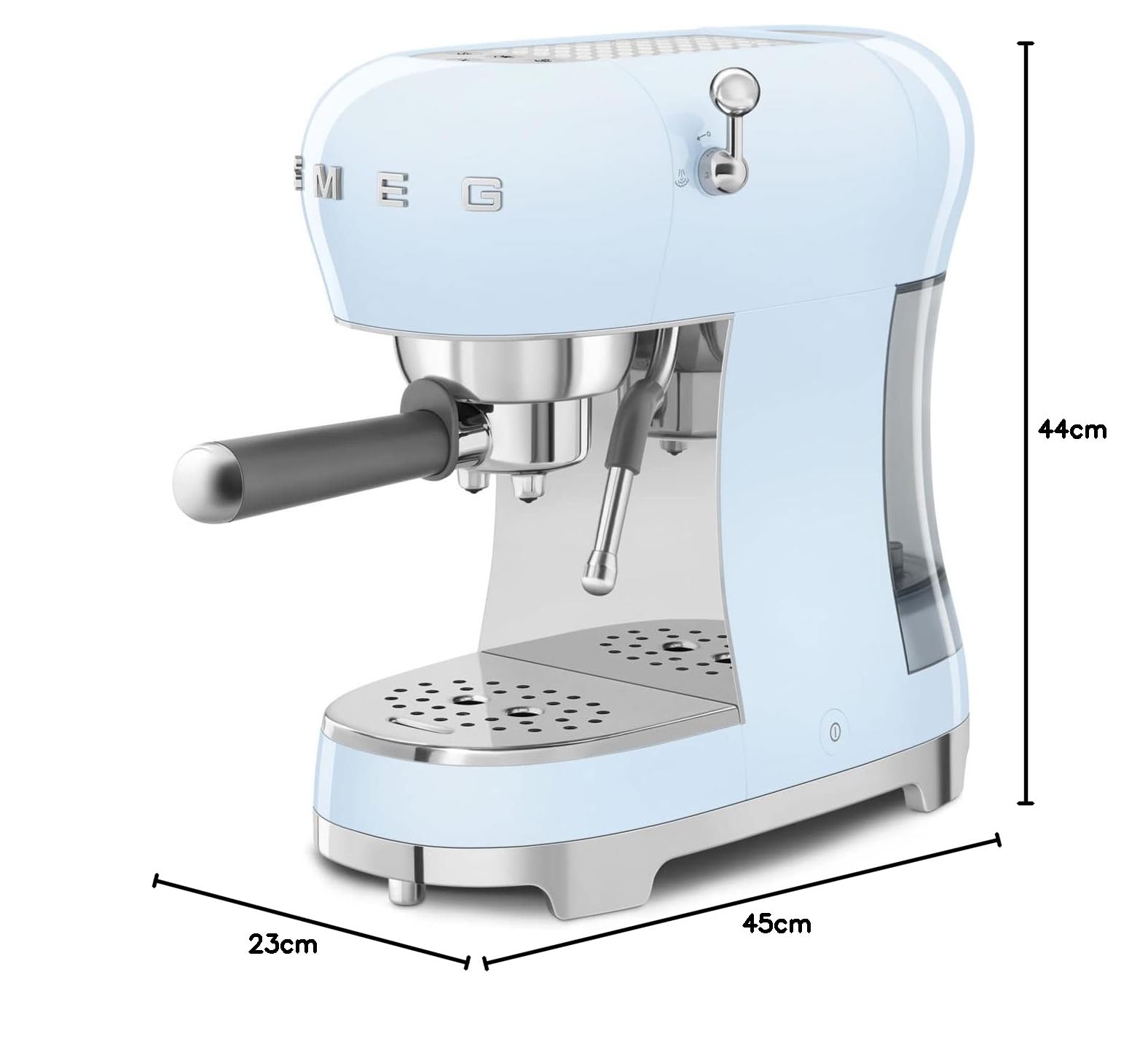 Smeg, ECF02PBEU - Máquina espresso con función de vapor capuchino, bloque térmico, caja grande de taza y doble función café, depósito de agua de 1 l, sistema de fácil uso, 1350 W, azul