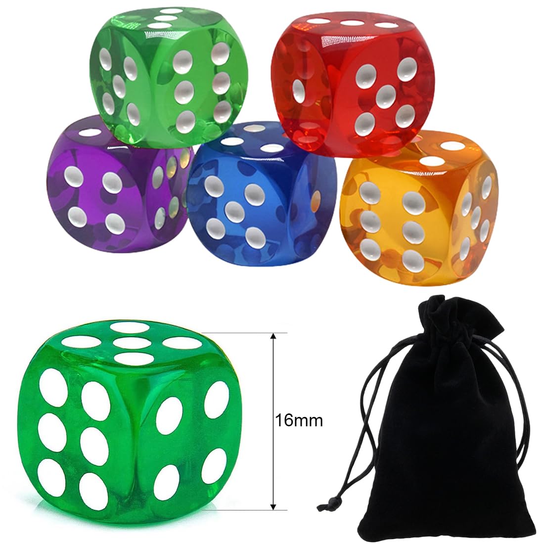 Juego de 10 cubos de colores, 6 lados, transparentes, 16 mm, dados estándar, multicolor, para Juegos de Dados, Juegos de Mesa, Enseñanza de Matemática, Regalos