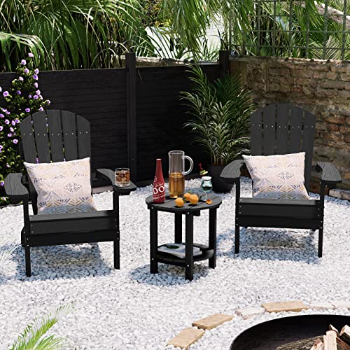 Yefu Adirondack Side Table, Double Outdoor Side Table, Poly Lumber End Table, Weather Resistant For Indoor, Patio, Pool, Porch, Backyard-Black #TOP4