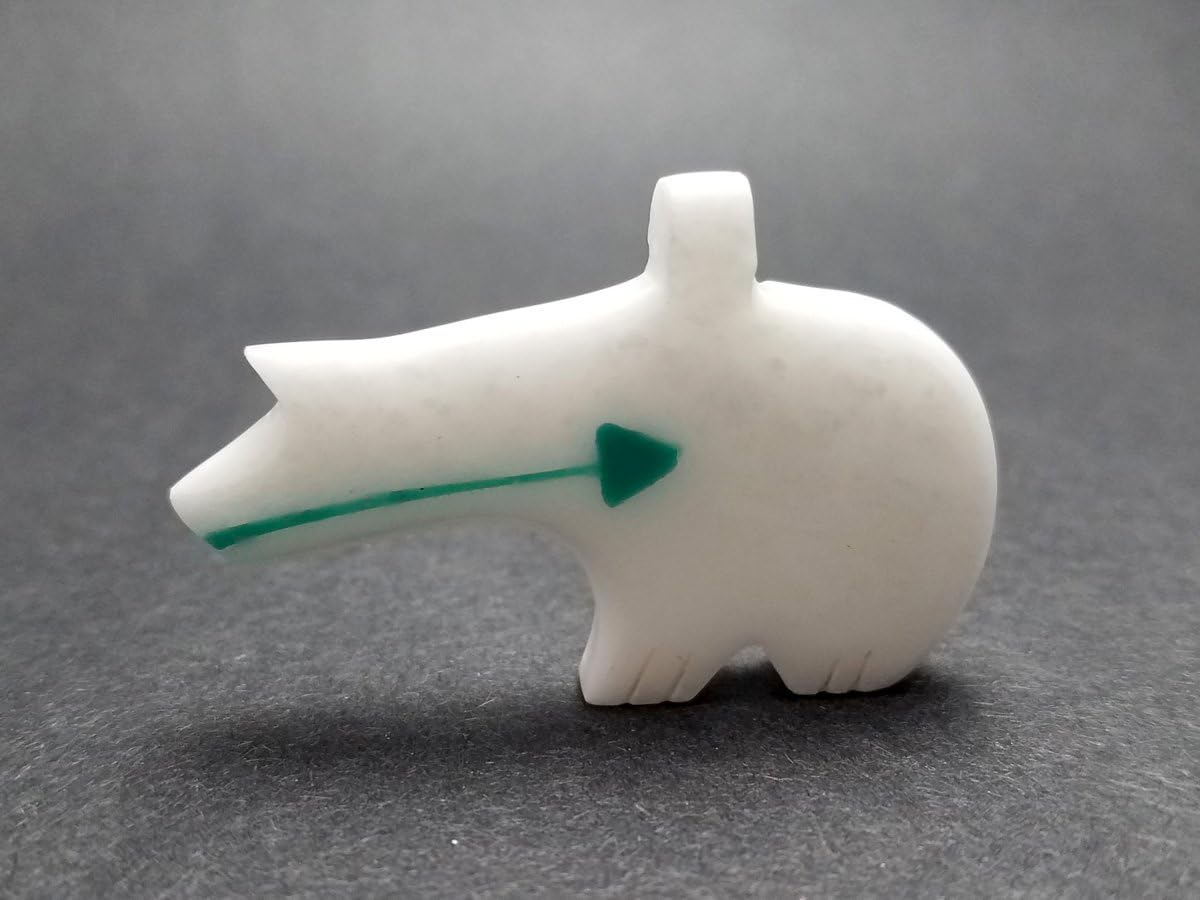 Hand Carved White Fossil Stone Zuni Bear Pendant