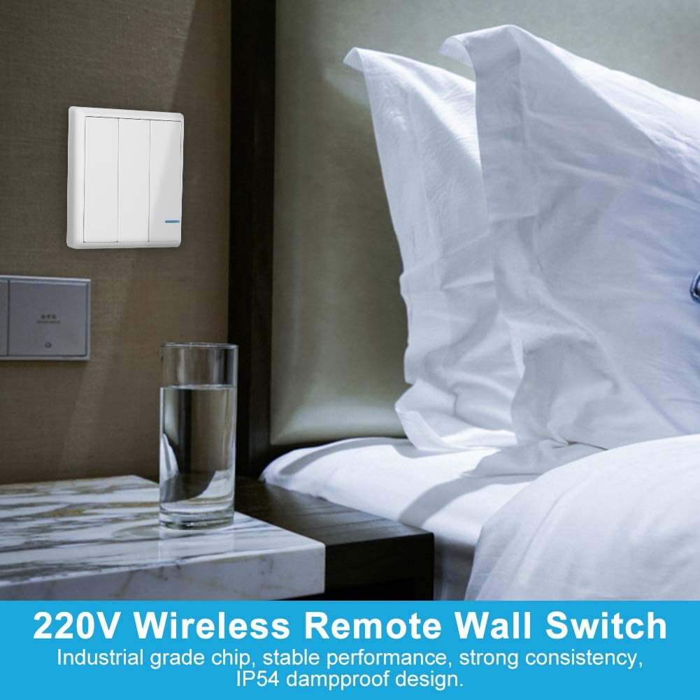 Kit de commutateur d'éclairage sans fil, 220V 1/2/3 canaux interrupteur mural à distance sans fil, IP54 étanche, pour la maison, le bureau, la chambre à coucher, la salle de bain(EU)(#3)