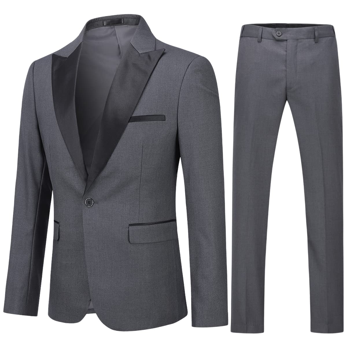 YOUTHUP Trajes de 2 piezas para hombre, ajuste delgado, solapa de pico, 1 botón, blazer y pantalones, traje de esmoquin de noche a la moda