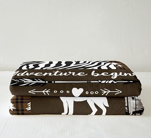 Miniatura 4 de Manta de felpa suave para niños, tamaño individual de 60 x 80 pulgadas, estilo rústico, estilo granja, granja, caza, ciervos, cebra, leopardo,