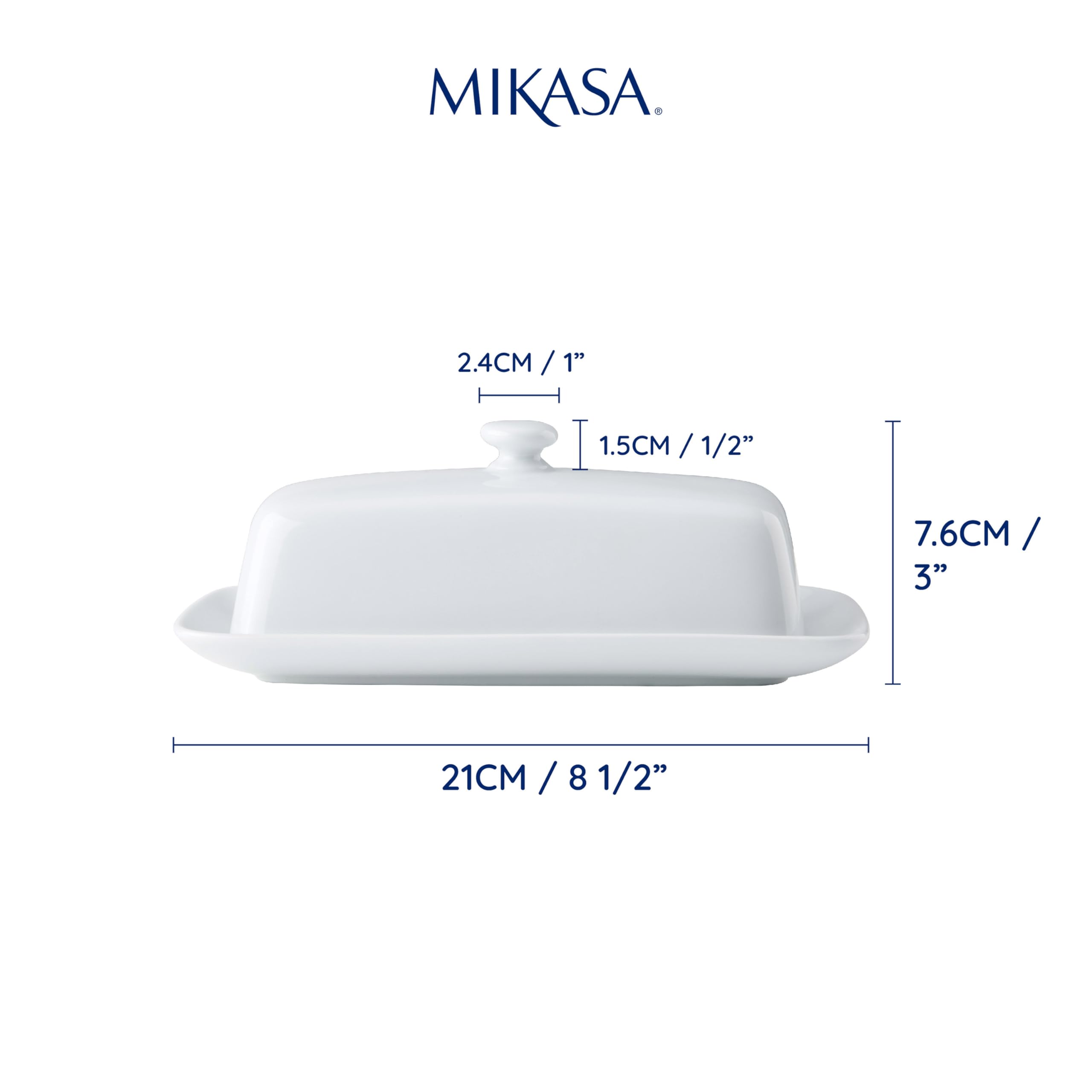 Mikasa Chalk Porcelanowy pojemnik na masło z pokrywką, 21 cm | Biały pojemnik na śniadanie i kolację | Duży pojemnik na masło | Myj w zmywarce, idealny na prezent