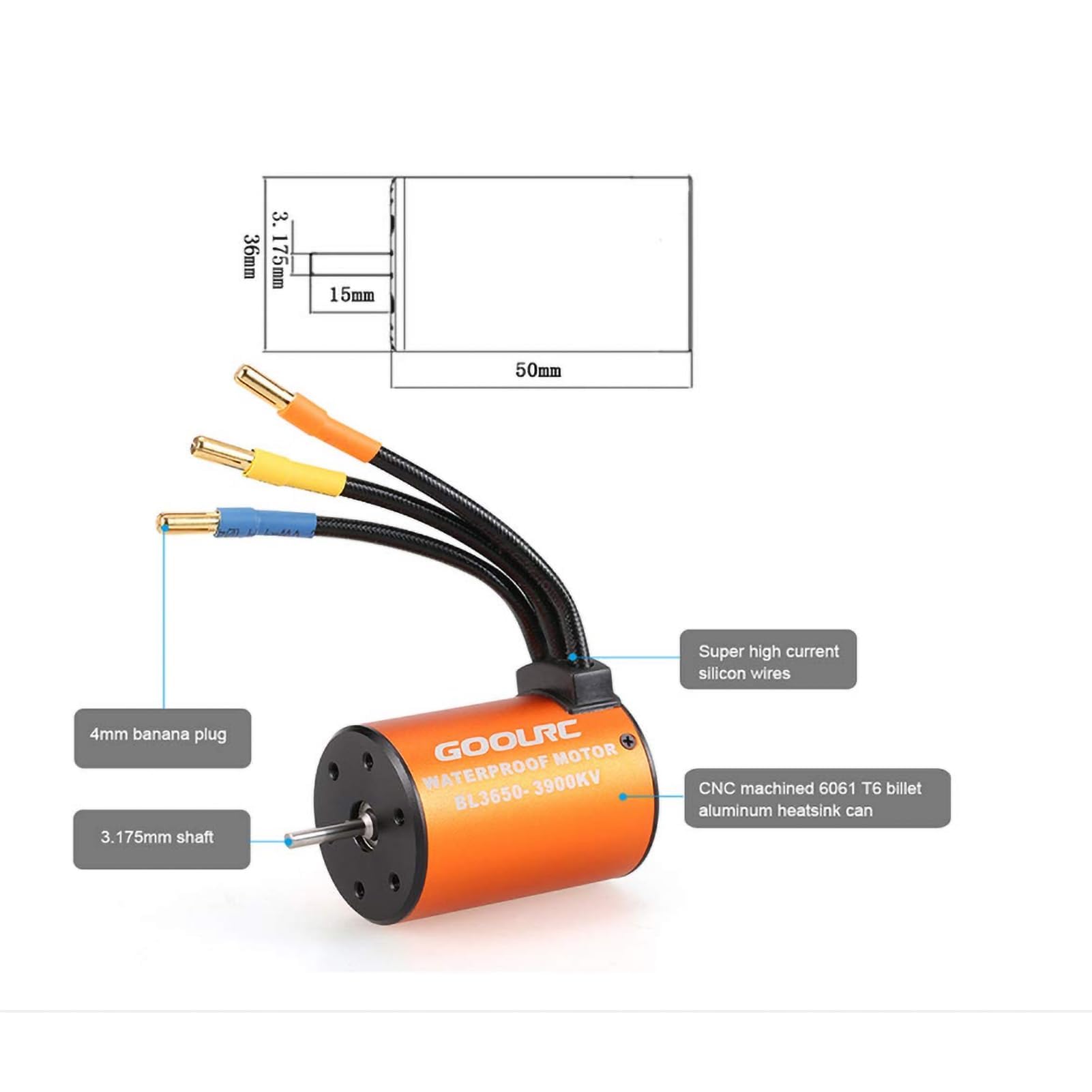 Ejoyous Silnik Bezszczotkowy, Ulepszenie Silnika Bezszczotkowego 3650 3900KV Wodoodporny z kombinacją Regulatora 60A dla Samochodów i Ciężarówek RC 1/10