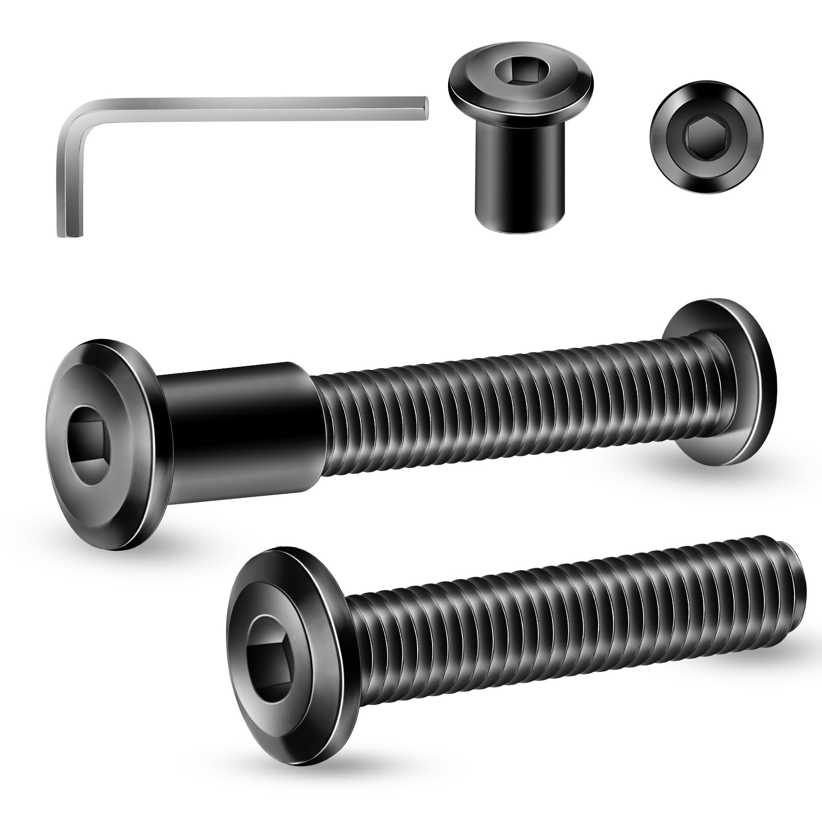1/4-20 x 1-1/4" 20Pcs Flat Head Hex Socket Cap Screws Bolts Barrel Nuts Kit, 304 Stainless Steel 18-8, Full Thread, Black Oxide by SG TZH (with Hex