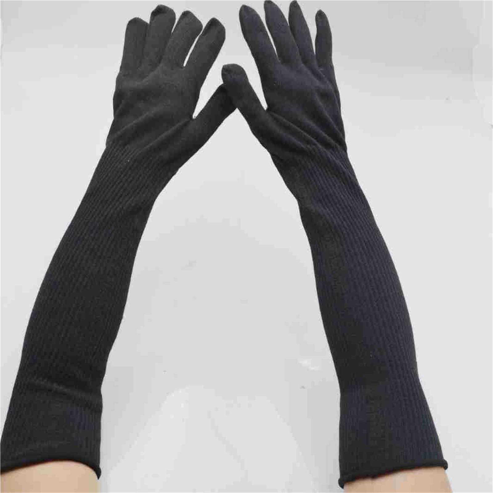 Guantes resistentes a cortes, Guantes largos de aramida negra 1414 con protección for los brazos, ignífugos, resistentes a altas temperaturas y a cortes de nivel 5.