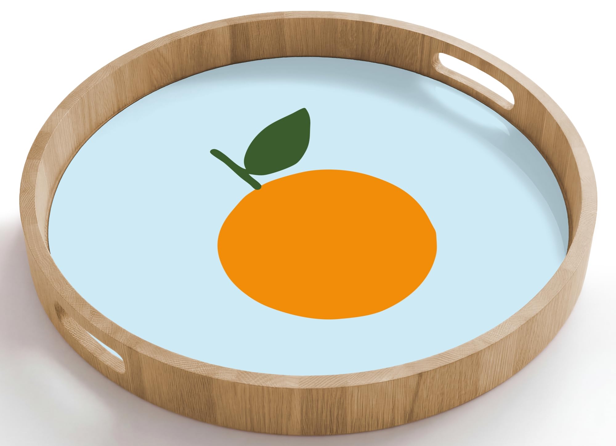 Bandejas De Madera Redonda 50x50 cm Bandeja para Servir Roble Decorativa Resistente A Los Arañazos Tabuleiro Diseño Desayuno Fruta - Naranja