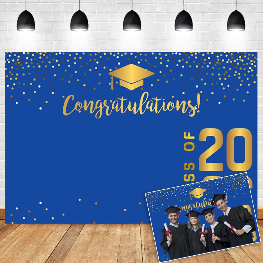 OERJU Graduation Backdrops for Photography Royal Blue and Gold Congrats Grad Photo Backdrop Class of 2026 Graduation Party Decorations Banner School