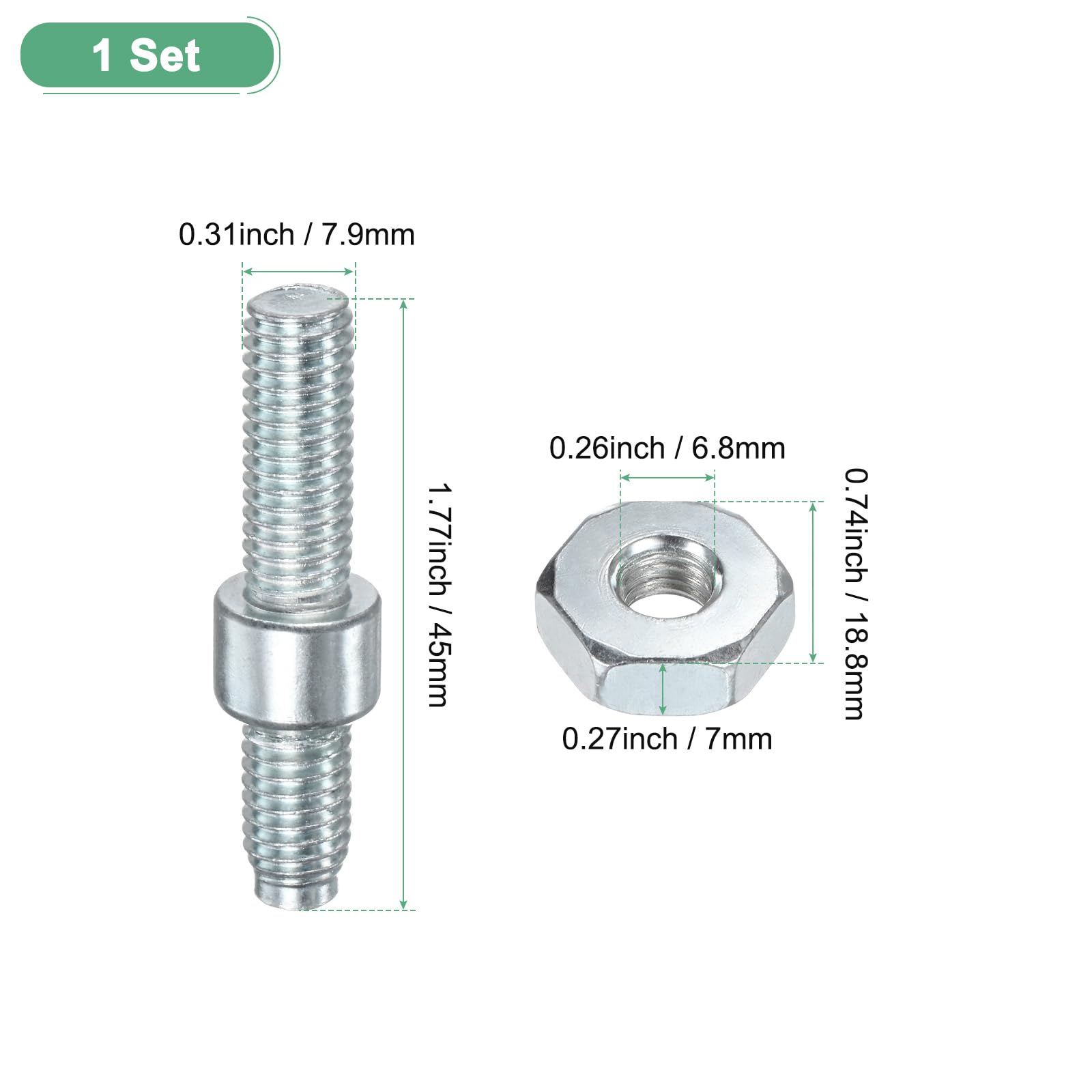 M METERXITY Chain Sprocket Bar Stud Nut M8 x 1.25 Thread Manganese Steel Double End Bar Studs for Echo Chainsaw 170/180/230/250 Bar Studs & Bar Nuts Kit Replacement - Image 3