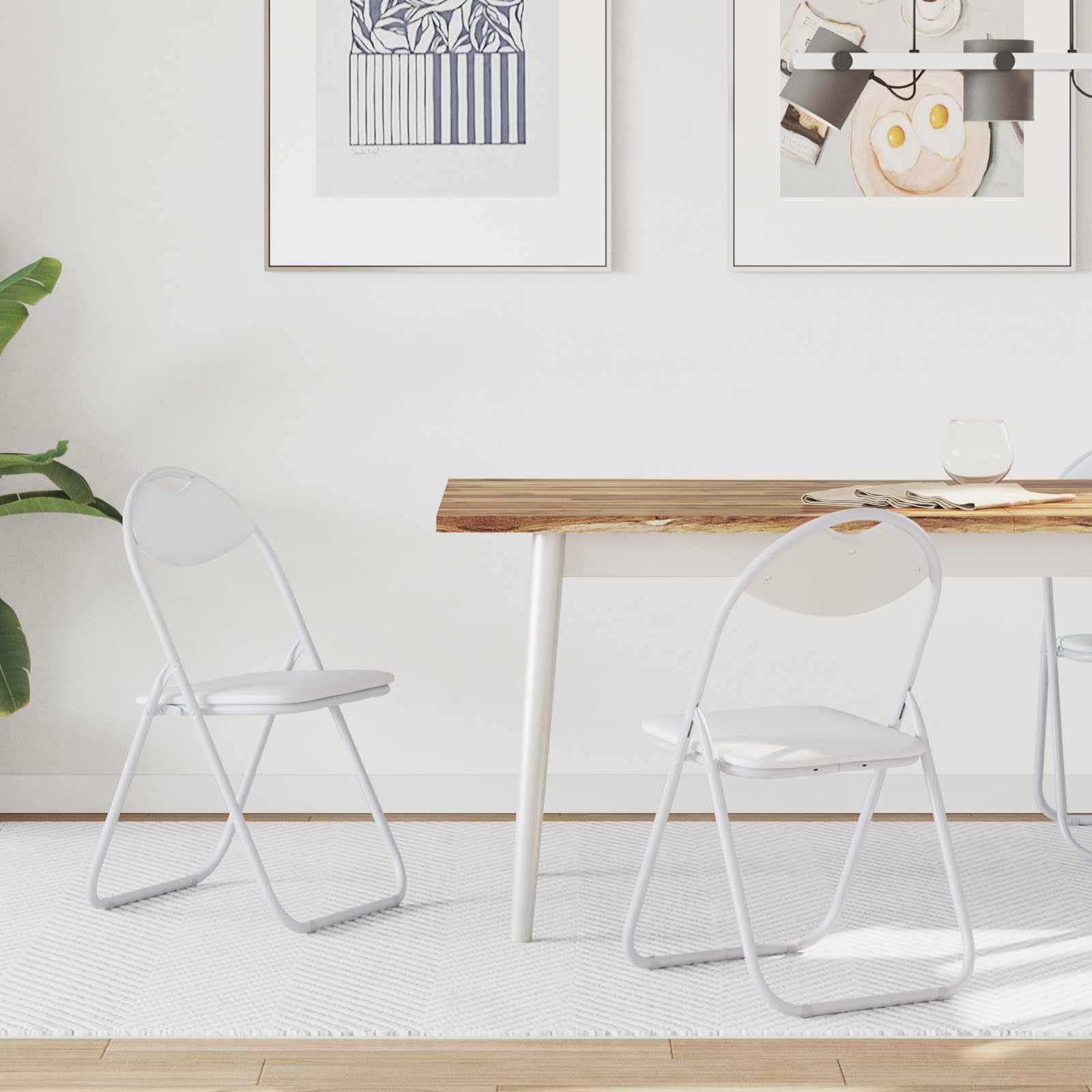 Lot de 2 chaises pliantes en cuir synthétique blanc 48 x 43,5 x 81 cm