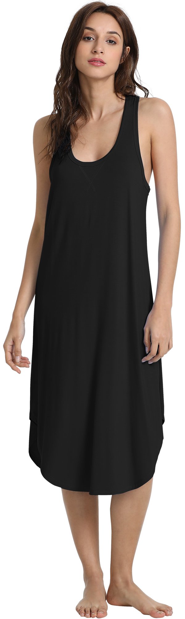 GYS Women's Bamboo Viscose Nightgown - Sleeveless Racerback Sleep Dress, Black Large