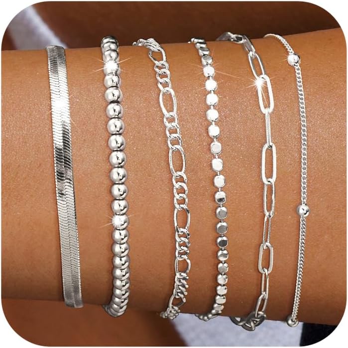 6Pcs Silver Bracelets B