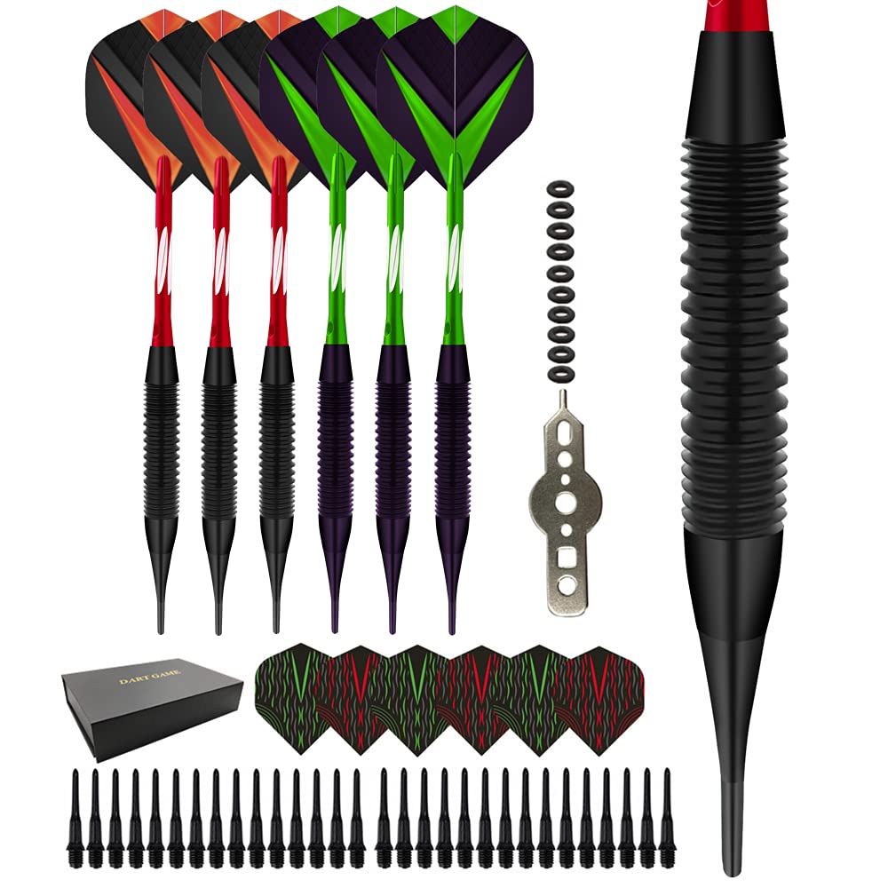 COOCOOL Exquisite 19 Grams Soft Tip Darts Sets, 6 PCS Darts per Set | Come with 30 Extra Dart Tips, 10 O-Rings, 6 Flights, Tool | for Beginners or Professional Players