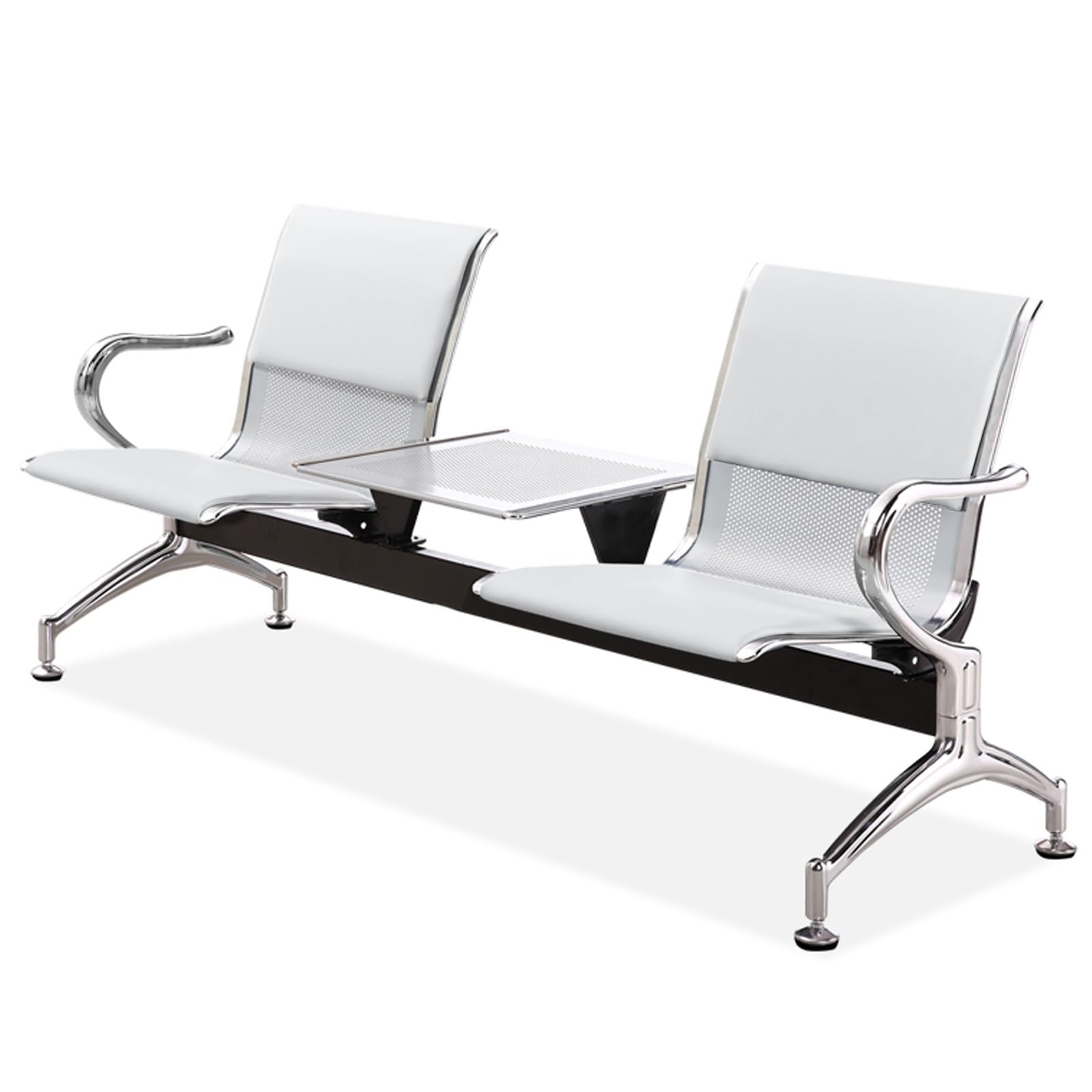AYCDL Reception Bench with Table, Office Guest Chair with Armrest and Backrest, Leather Upholstered Seating for Business Environments,Purple,White