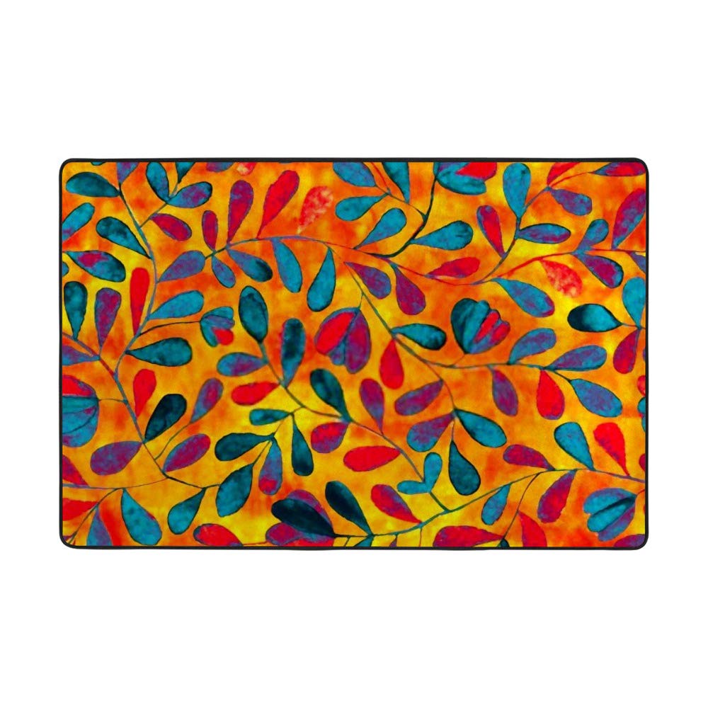 Tapis de sol en velours corail salon 160x120 cm à motif feuilles aquarelles