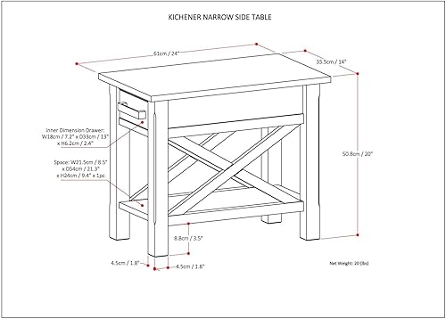 Miniatura 3 de SIMPLIHOME Kitchener - Mesa auxiliar rectangular de madera maciza de 14 pulgadas de ancho, contemporánea en gris envejecido con almacenamiento, 1