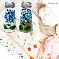 Vista 5 de Juego de salero y pimentero de hortensias azules cónicas pintadas a mano