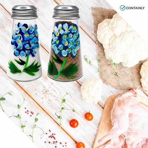 Miniatura 5 de Juego de salero y pimentero de hortensias azules cónicas pintadas a mano