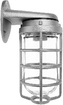 RAB Lighting VBR100DG Vaporproof Glass Globe Cast Guard Incandescent Fixtures with Wall Mount Bracket, A19 Type, Aluminum, 150W Power, Natural