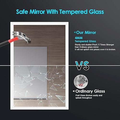 Miniatura 6 de Espejo de baño LED con luces de 24 x 32 pulgadas, espejo de tocador iluminado con parte delantera y retroiluminada, regulable continuamente, espejo