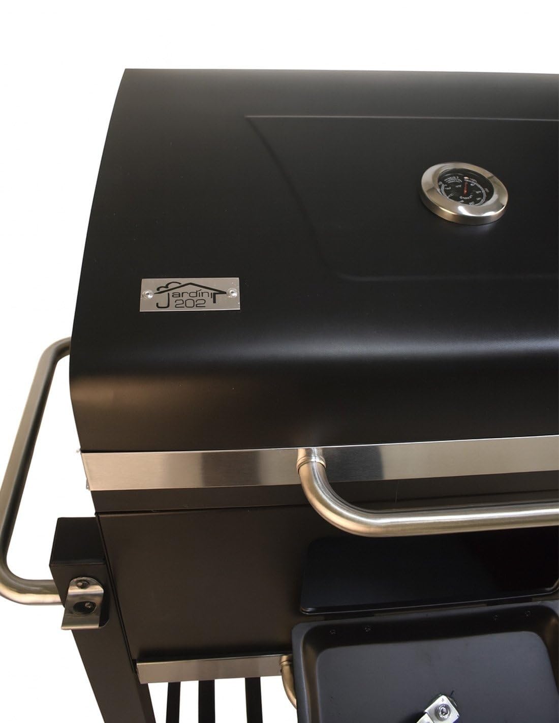 JARDIN202 - Barbacoa de Carbón Alabama Grande con Ruedas, Termómetro y Altura Ajustable | Parrilla Grill de Carbón con Carrito y Tapa | (Negro)